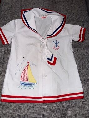 Vintage plum blossom sailor embroidered top with tie size 3x